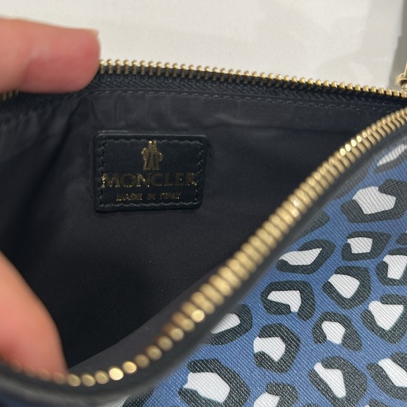 Moncler Blue and White Leopard Print Wristlet